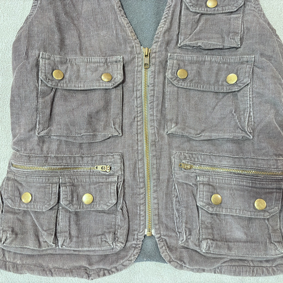 Free People Women’s XSmall Gray Corduroy Cargo Utility Multi Pocket Outdoor Vest - Picture 3 of 10